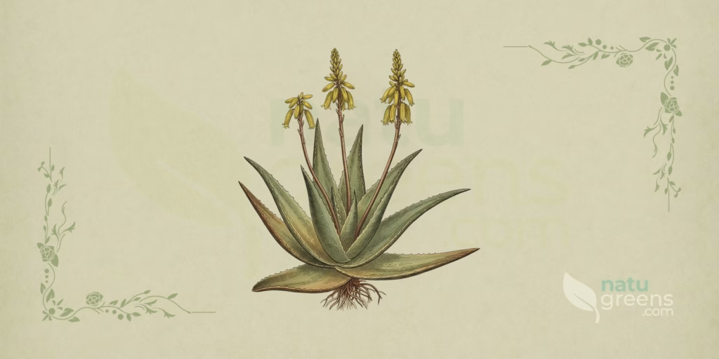 Rosetta basale compatta di Aloe vera, succulenta perenne dalle foglie spesse e rigide, con duri denti bianchi lungo i margini.